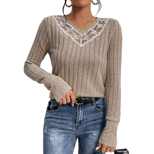 Damen Langarmshirt mit elegantem Spitzenkragen EB