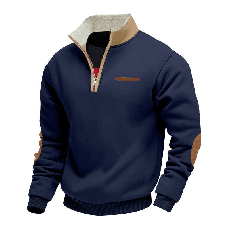 Herren nan Halbzip-Troyer mit Teddyfleece-Kragen und Leder-Ellbogenpatches EB