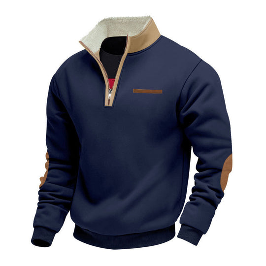 Herren nan Halbzip-Troyer mit Teddyfleece-Kragen und Leder-Ellbogenpatches EB