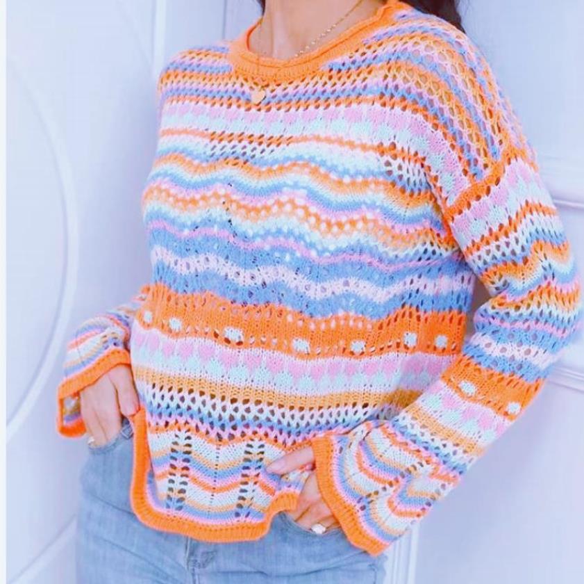 Damen Strickpullover mit buntem Zickzackmuster EB