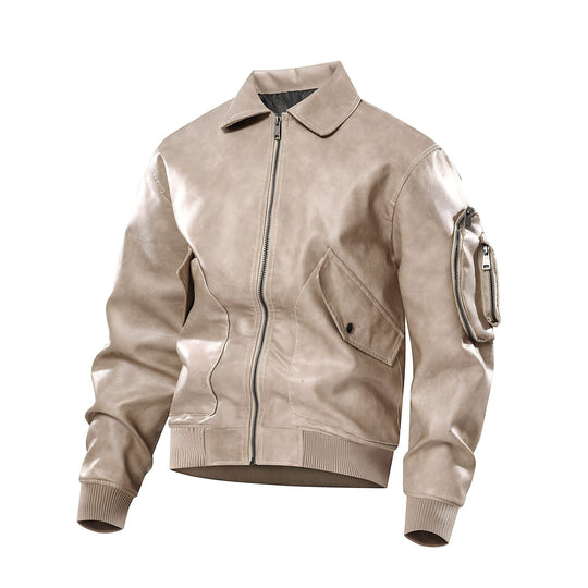 Damen lässige Kunstlederjacke mit praktischen Taschen EB
