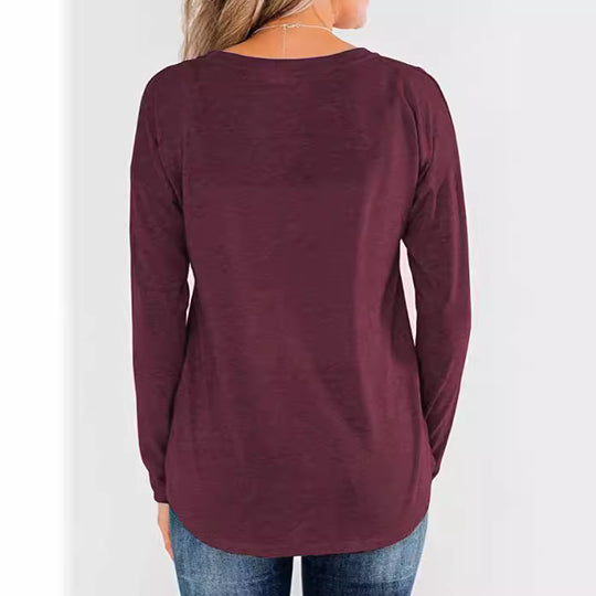 Damen modisches Langarm-Henley-Shirt mit Knopfleiste EB