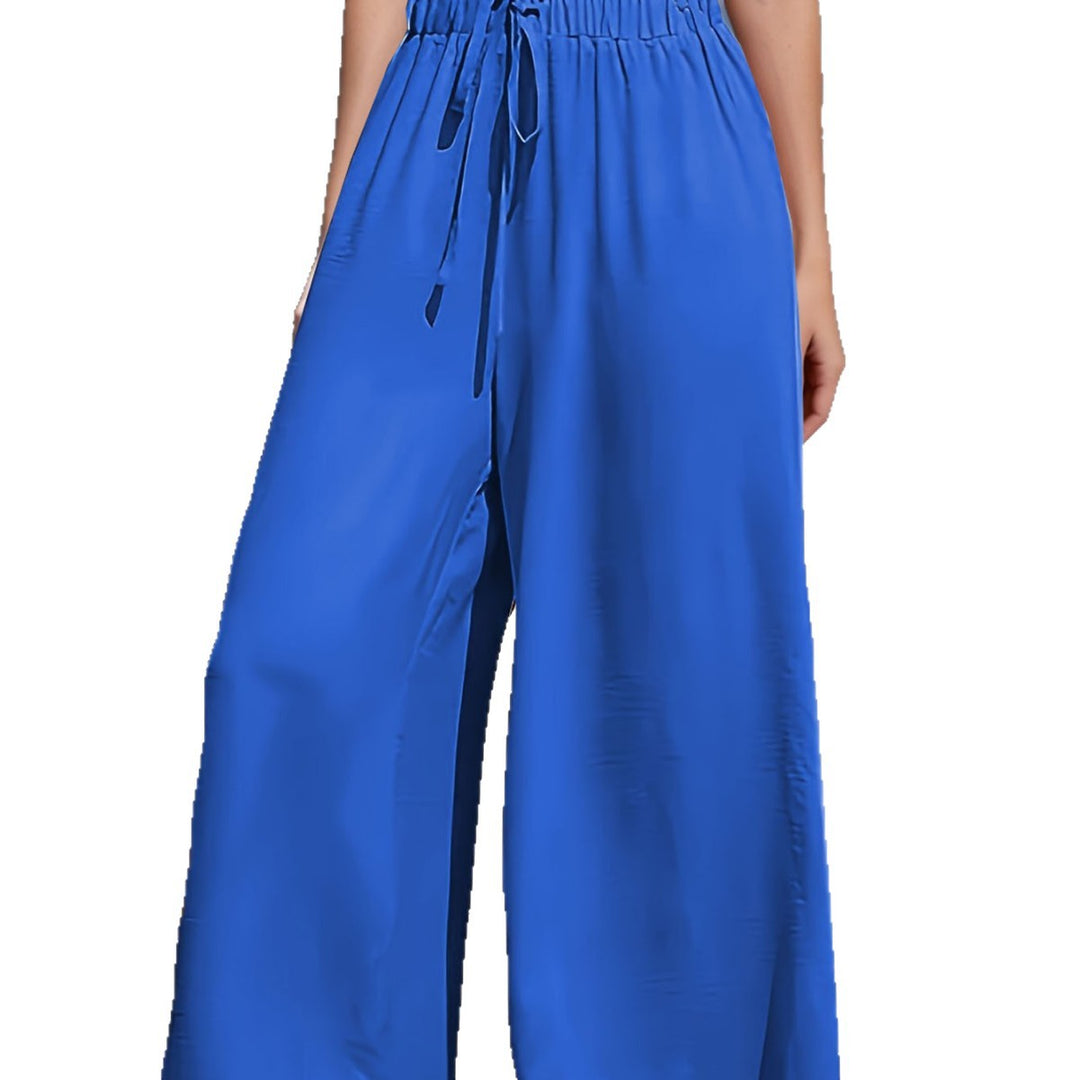 Damen nan weite Palazzo-Hose mit hohem Paperbag-Bund, elastischem Tunnelzug und vorderer Beinschlitz EB