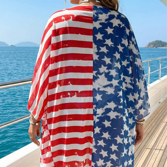 Damen luftiger Strandkimono mit Sternenmotiven EB
