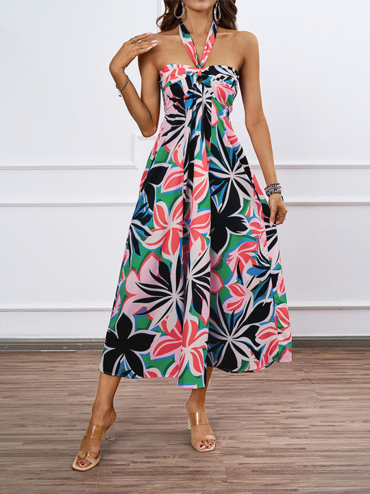Damen Maxi Kleid mit schulterfreiem Design und Blumenmuster EB