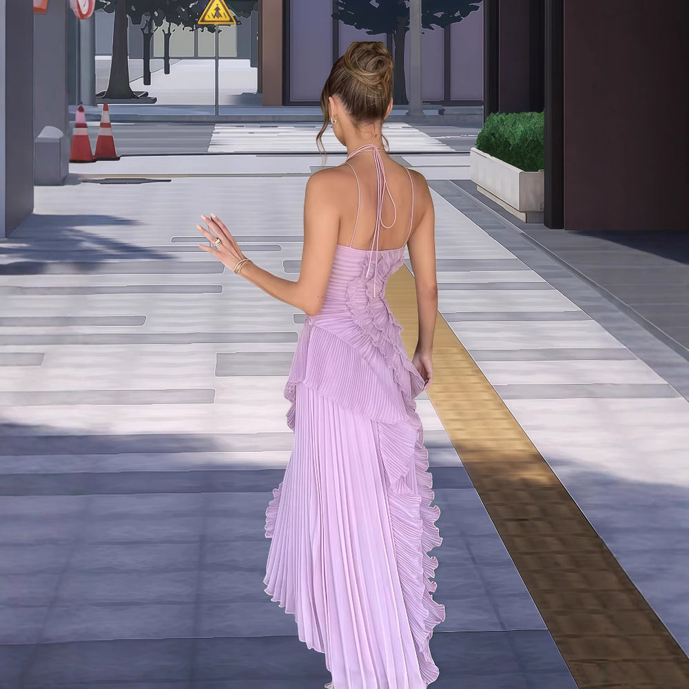 Damen Elegantes Wickelkleid mit plissierten Rüschen und asymmetrischem Saum EB