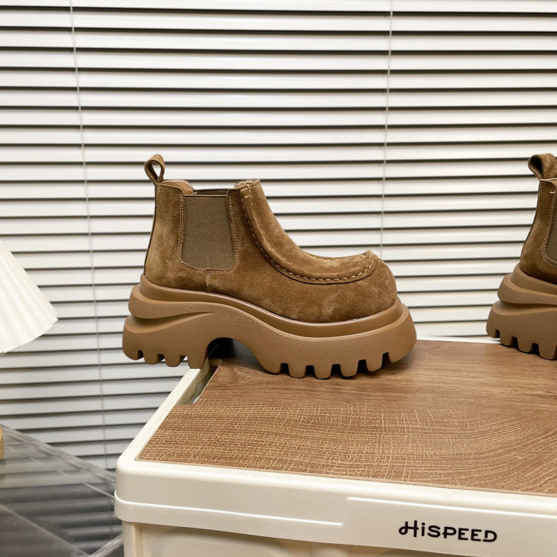Damen Chunky Chelsea Boots mit rutschfester Profilsohle und weichem Veloursleder EB