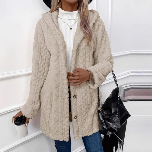 Damen Gemütlicher Hoodie-Mantel aus Teddy-Fleece EB