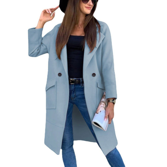 Damen elegante Trenchcoat mit praktischen Taschen und modernen Knopfdetails EB