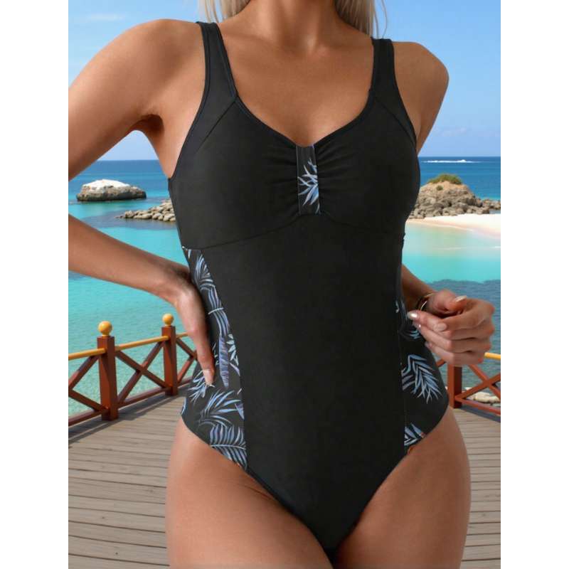 Damen Eleganter Badeanzug mit floralem Seitenbesatz EB