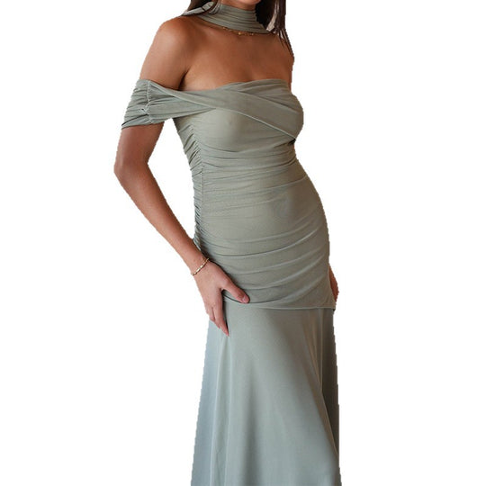 Damen Raffiniertes schulterfreies Maxikleid mit Rüschendetails EB