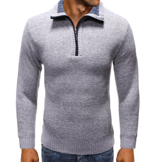 Herren luxuriöser Strickpullover mit modernem Stehkragen und Reißverschluss EB