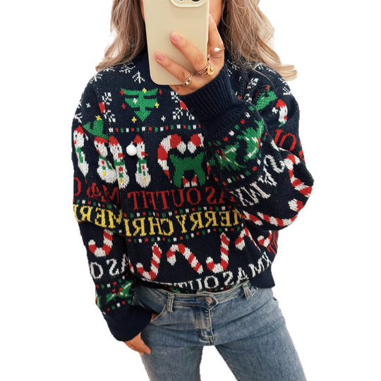 Damen Weihnachts-Pullover mit nordischem Design und festlichen Motiven EB