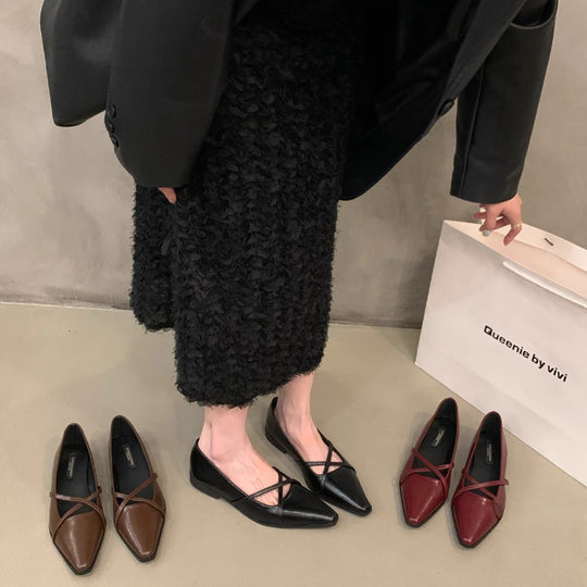 Damen elegante Ballerinas mit gekreuztem Riemchen EB