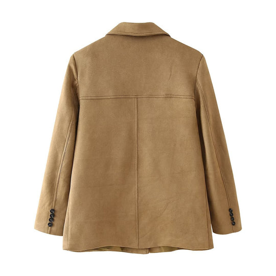 Damen Casual Blazerjacke aus hochwertigem Kunstleder mit eleganten Taschen EB