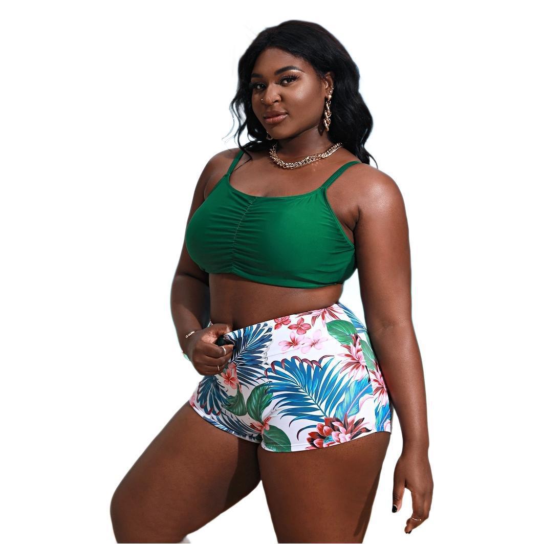 Damen Bikini-Set mit gerafftem Oberteil und floralem Höschen EB