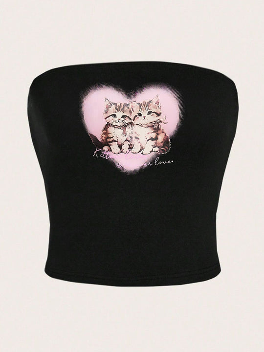 Damen Bandeau-Top mit elegantem Spitzenbandmotiv EB
