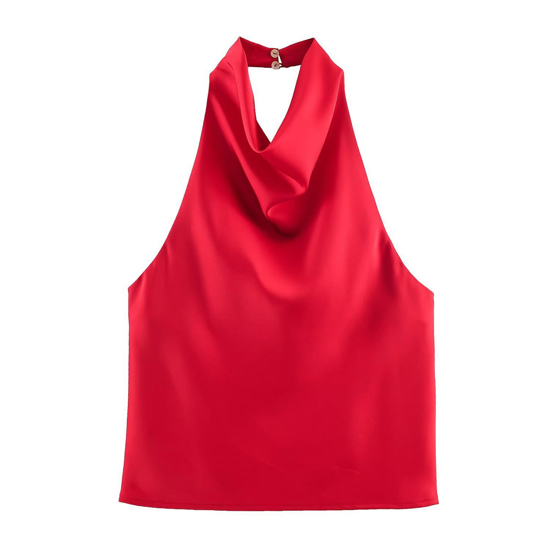 Damen elegantes Haltertop mit fließendem Schnitt und dekorativen Details EB