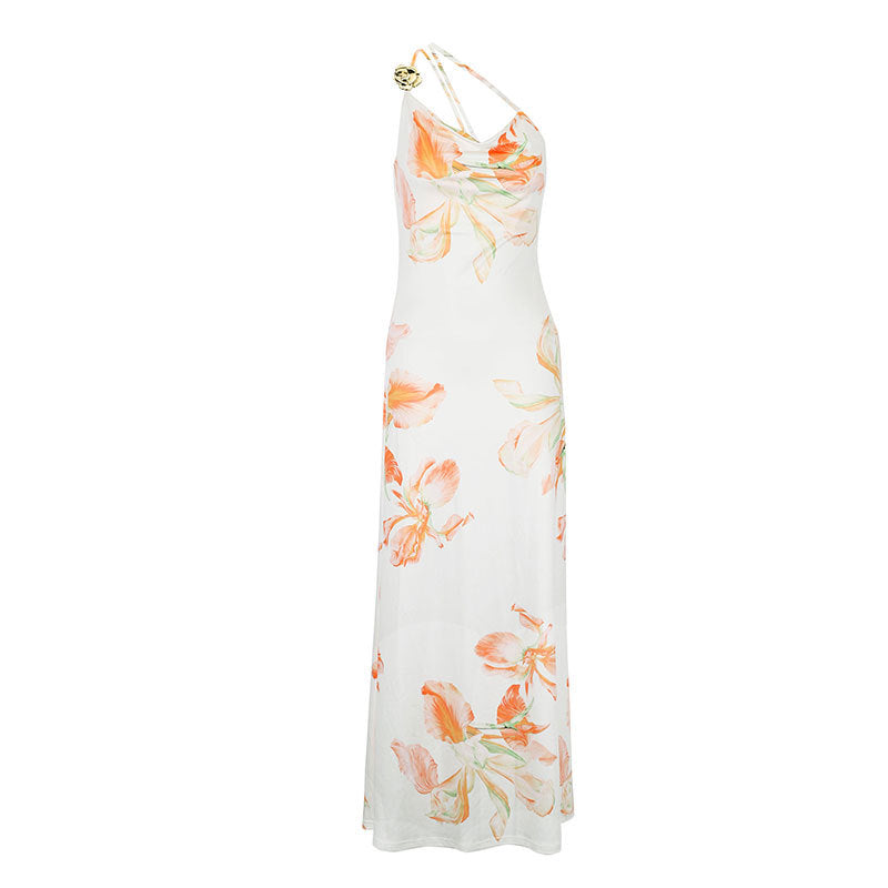Damen Maxikleid mit asymmetrischem Träger und floralem Print EB
