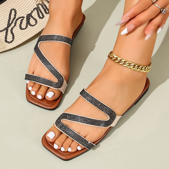 Damen elegante Strandsandalen mit funkelnden Strassdetails EB