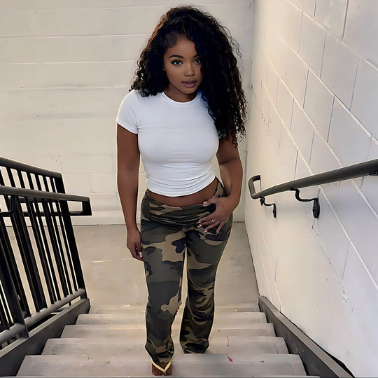 Damen Camouflage-Hose mit elastischem Bund und figurbetontem Schnitt EB