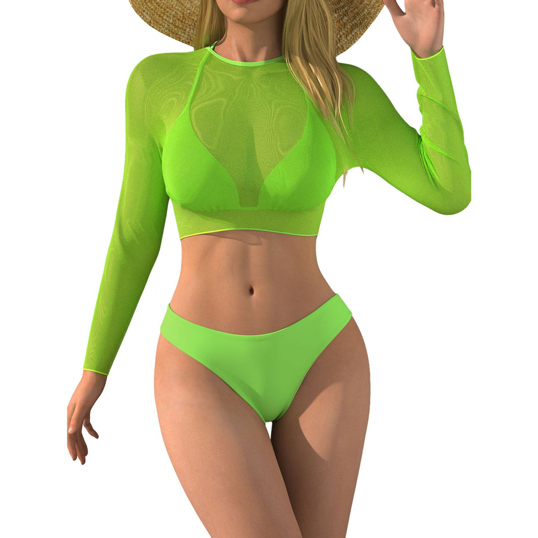 Damen Bikini-Set mit langärmligem Netzoberteil und bequemen Unterteilen EB