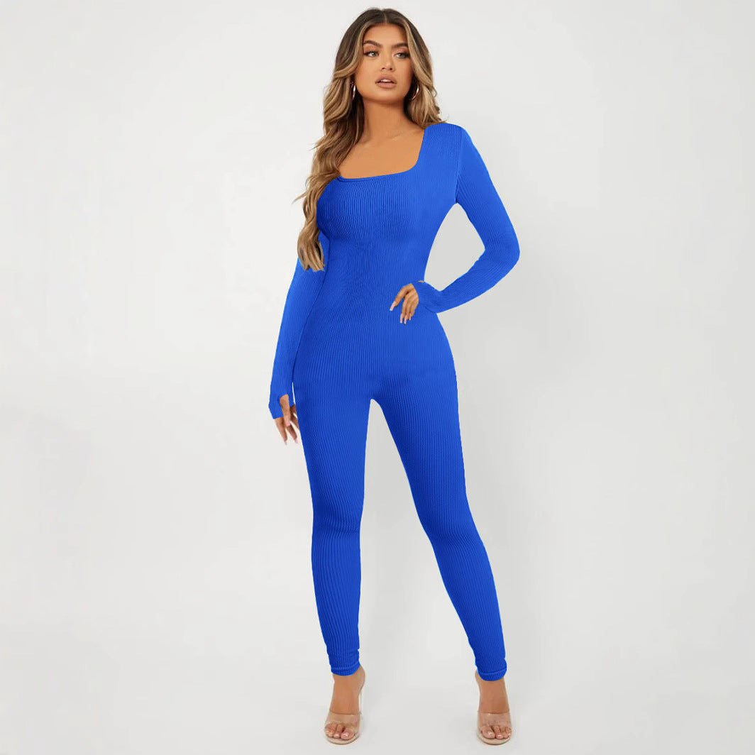 Damen Langarm Jumpsuit im eleganten Rippenmuster EB