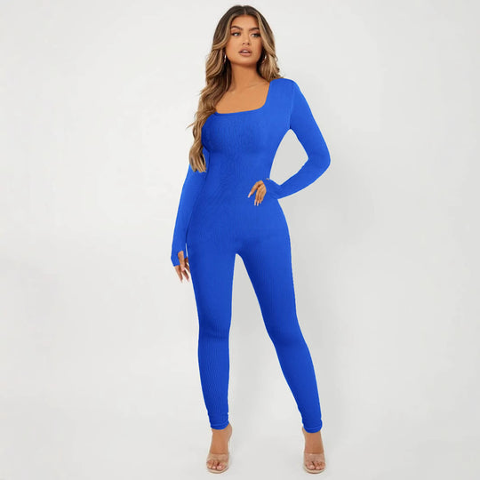 Damen Langarm Jumpsuit im eleganten Rippenmuster EB