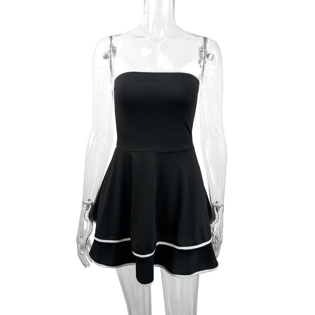 Damen kurzes trägerloses Kleid mit verspieltem Saum EB