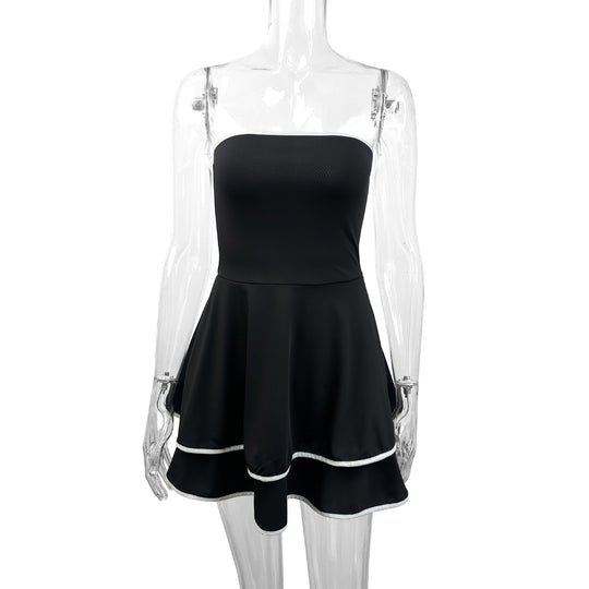 Damen kurzes trägerloses Kleid mit verspieltem Saum EB