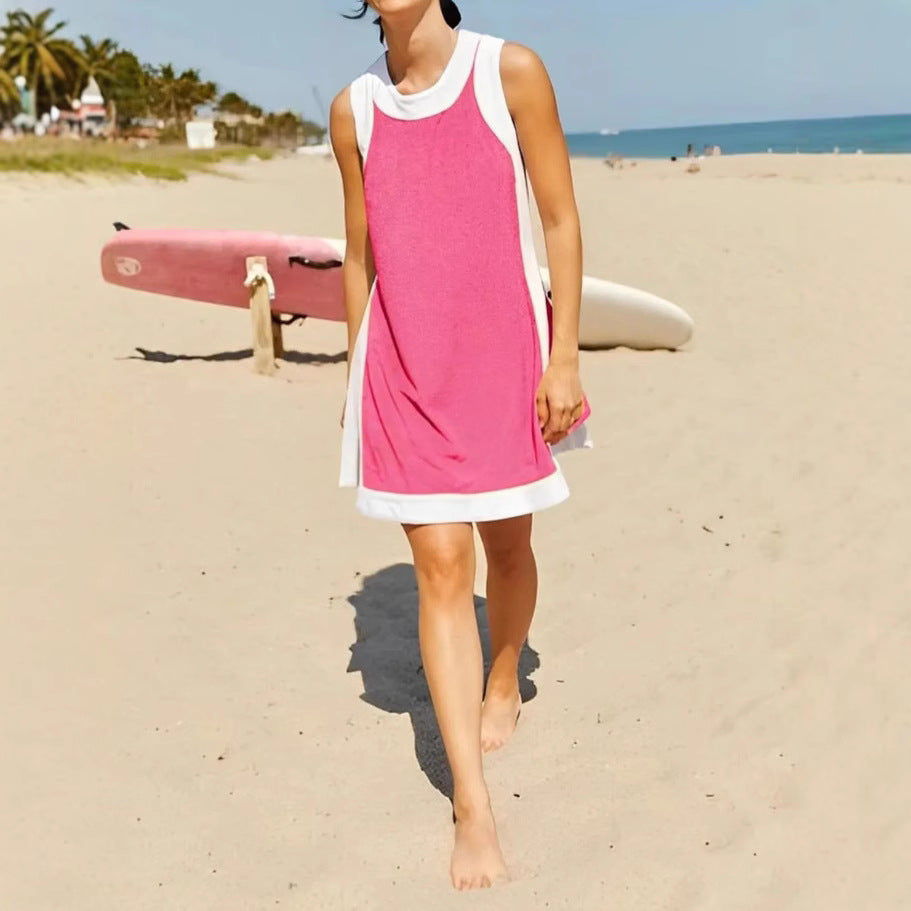 Damen lässiges Strandkleid mit kontrastierenden Abschlüssen und moderner Silhouette EB