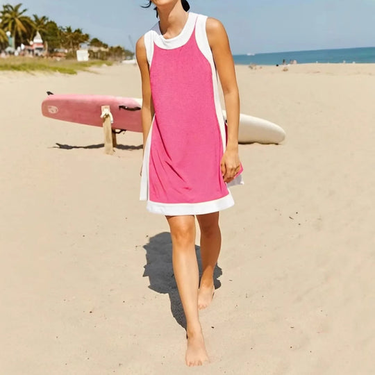 Damen lässiges Strandkleid mit kontrastierenden Abschlüssen und moderner Silhouette EB