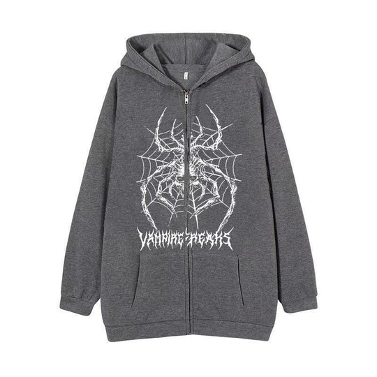 Damen Langarm Kapuzenjacke mit detailreichem Spinnenmotiv EB