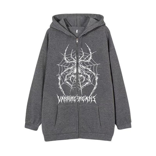 Damen Langarm Kapuzenjacke mit detailreichem Spinnenmotiv EB