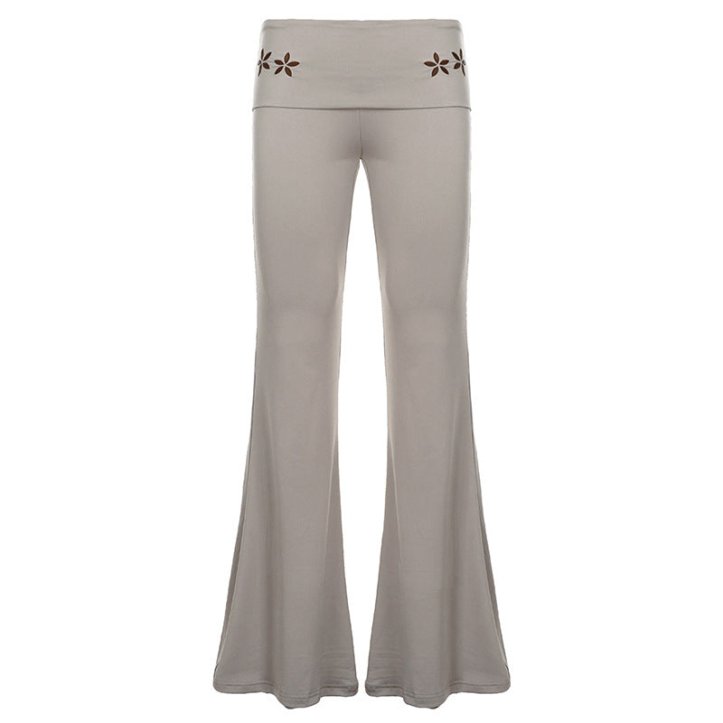 Damen nan Yogahose Flared mit Umschlagbund, komfortable Bootcut-Passform und Laser-Cut Blütendetail EB