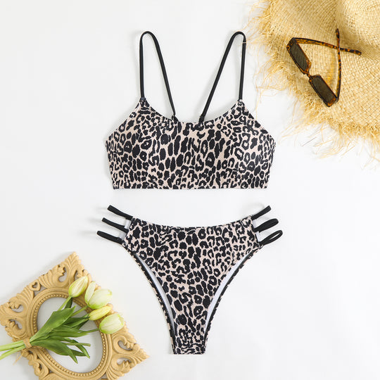Damen Triangel-Bikini mit aufregendem Leopardenmuster und sportlichen Details EB