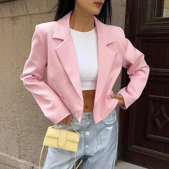 Damen Cropped Blazerjacke mit oversized Ärmeln und Detailknöpfen EB