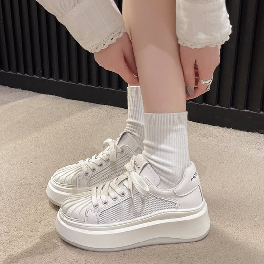 Damen modische Plateau-Sneaker mit atmungsaktivem Mesh-Obermaterial und komfortabler dämpfender Sohle EB