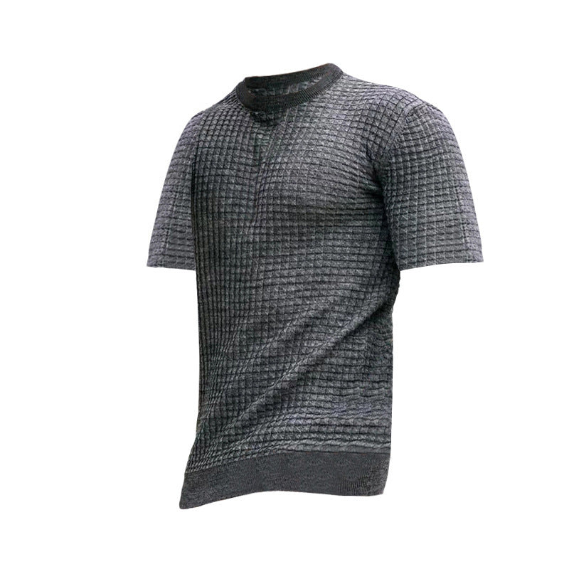 Herren nan Waffelstruktur-Kurzarm-Strickshirt mit schmaler Passform und elastischem Rippsaum EB
