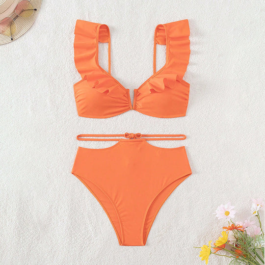 Damen Hoch tailliertes Bikiniset mit Rüschen und Schnittdetails EB