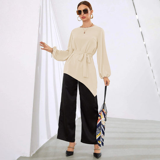 Damen asymmetrische Tunika-Bluse mit Ballonärmeln und Taillengürtel Eichborn Berlin