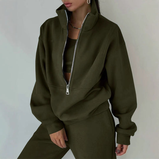 Damen Lässiger Oversized-Hoodie und Jogginghose Set mit Praktischem Reißverschluss EB