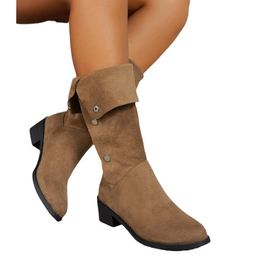 Damen Elegante Stiefel aus weichem mit modischen Knopfdetails EB