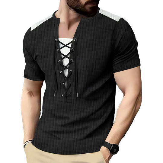 Herren Kurzarm Shirt mit sportlichem Schnürdesign EB