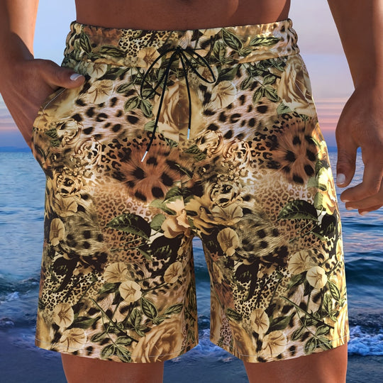 Herren Badeshorts mit animalischem Muster und elastischem Bund EB