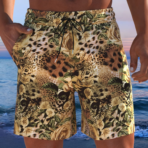Herren Badeshorts mit animalischem Muster und elastischem Bund EB