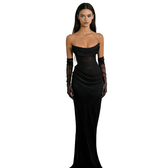 Damen Elegantes schulterfreies Maxikleid mit verführerischem Rüschendetail EB
