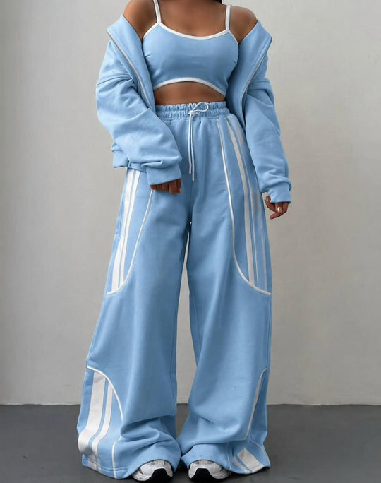 Damen Oversize Kapuzen-Sweatjacke mit Reißverschluss und weitem Trackpant-Set EB