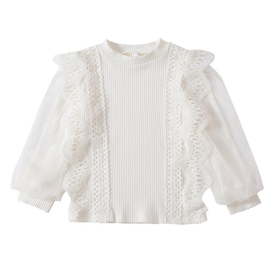 Mädchen Sweatshirt mit romantischen Rüschenärmeln EB