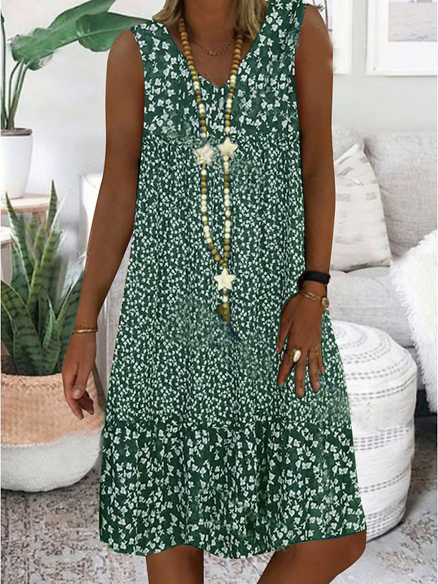 Damen luftiges Freizeitkleid mit verspieltem Blumenmuster und fließender Silhouette EB
